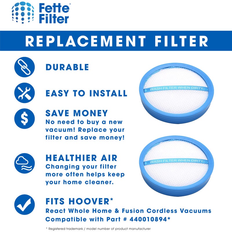 Fette Filter - Vacuum Filter Compatible with Select Hoover Vacuums. Compare to Part # 440010894 - Pack of 2 - Image 4